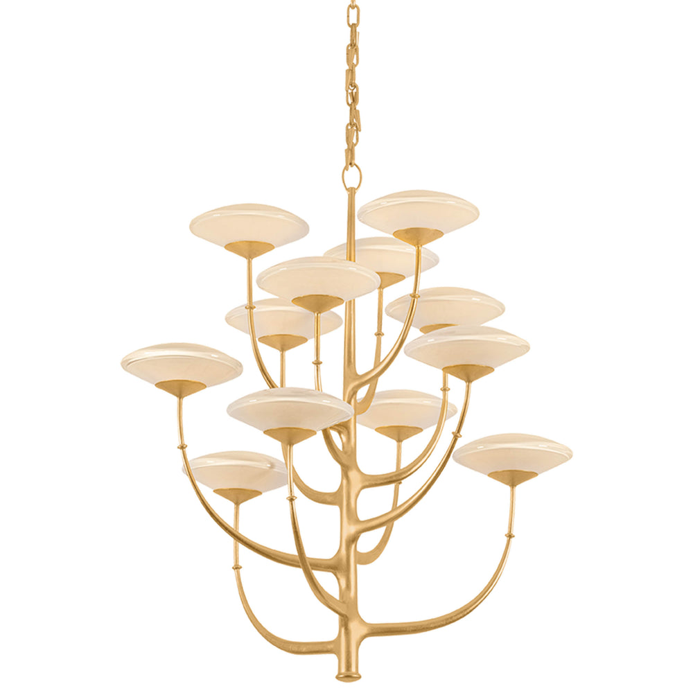 Pluro 12 Light Chandelier, Vintage Gold Leaf