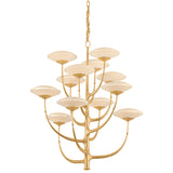 Pluro 12 Light Chandelier, Vintage Gold Leaf