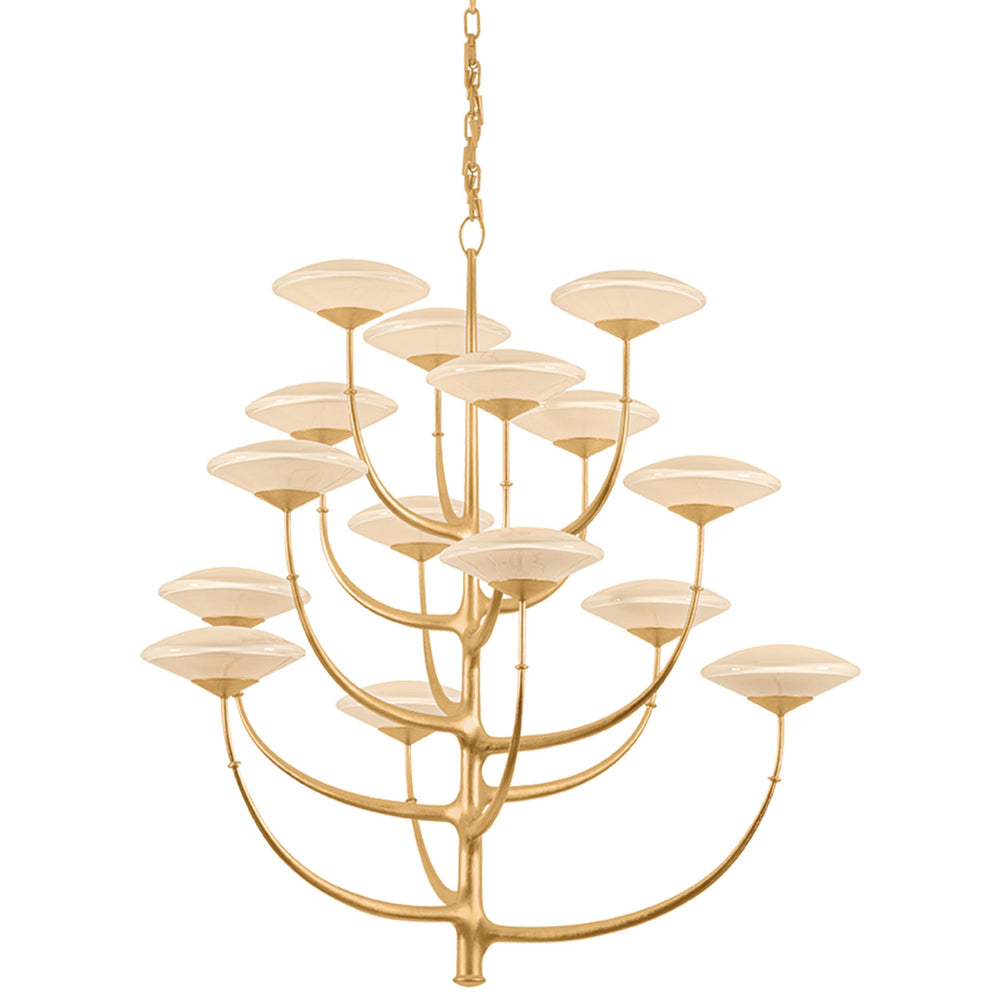 Pluro 15 Light Chandelier, Vintage Gold Leaf