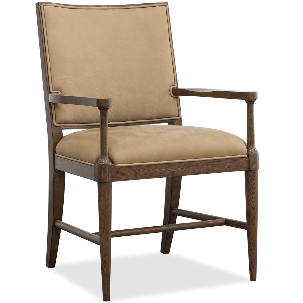 Cashiers Leather Arm Chair, Vintage Ecru