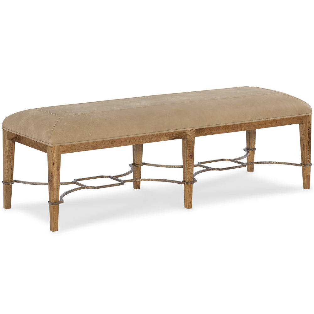 Cashiers Leather Bench, Vintage Ecru