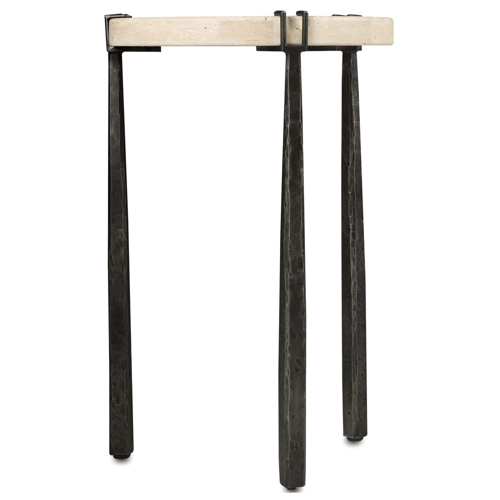 Driftwood Metal Spot Table, Cream-Furniture - Accent Tables-High Fashion Home