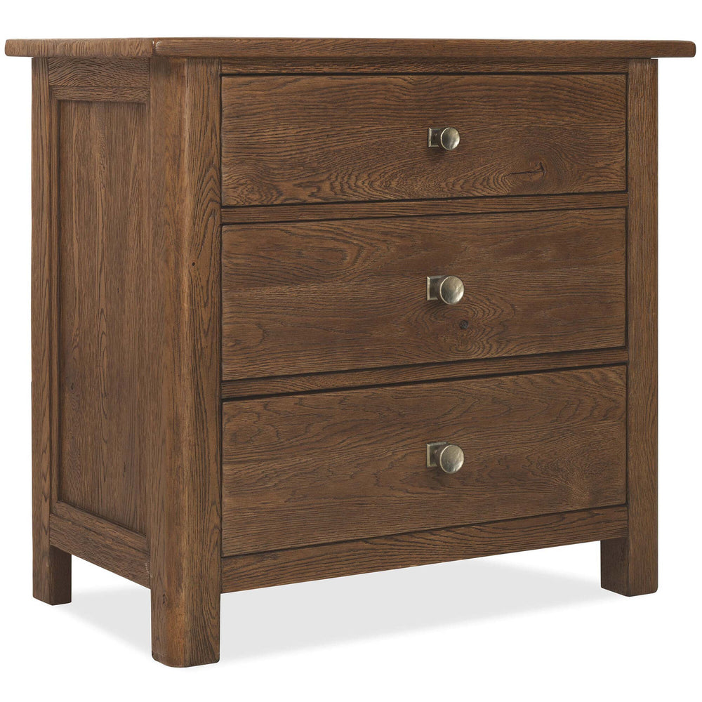 Driftwood Three-Drawer Nightstand, Worn Saddle-Furniture - Bedroom-High Fashion Home