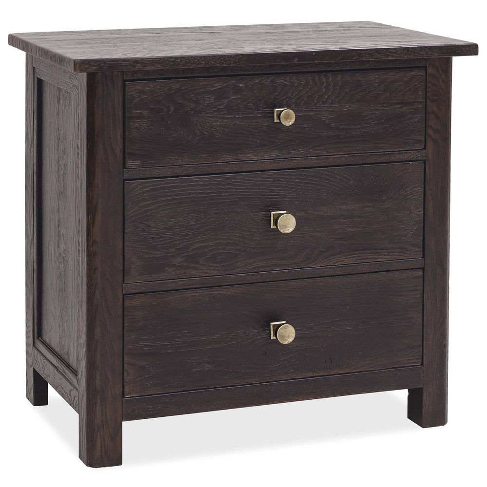 Driftwood Three-Drawer Nightstand, Burnt Timber-Furniture - Bedroom-High Fashion Home