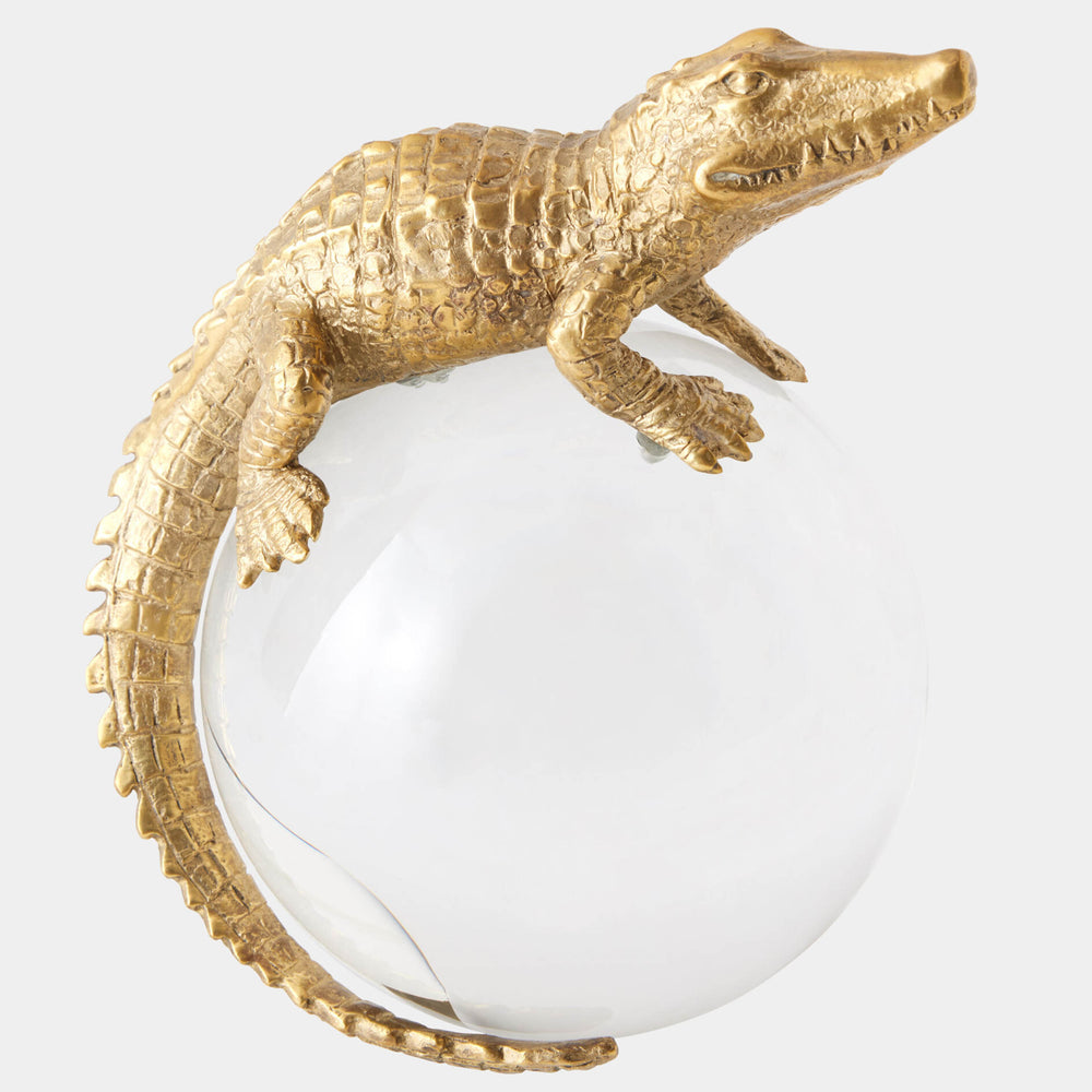 Alligator on Orb, Brass