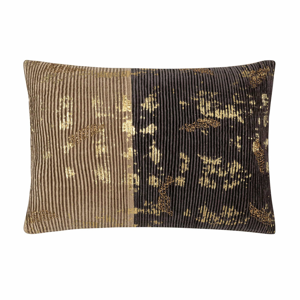 Adele Two Tone Lumbar Pillow, Charcoal/Gold-Accessories-High Fashion Home