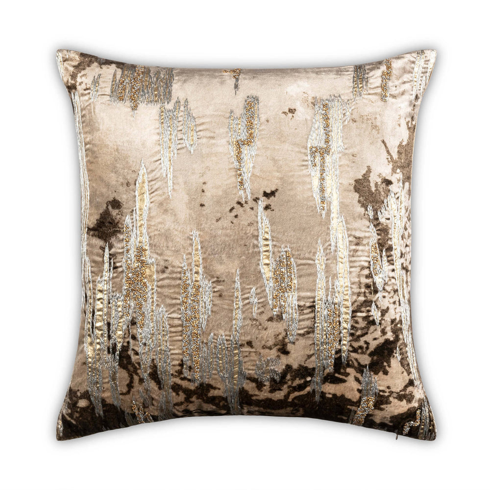 Aida Ombre Metallic Pillow, Ivory/Stone-Accessories-High Fashion Home