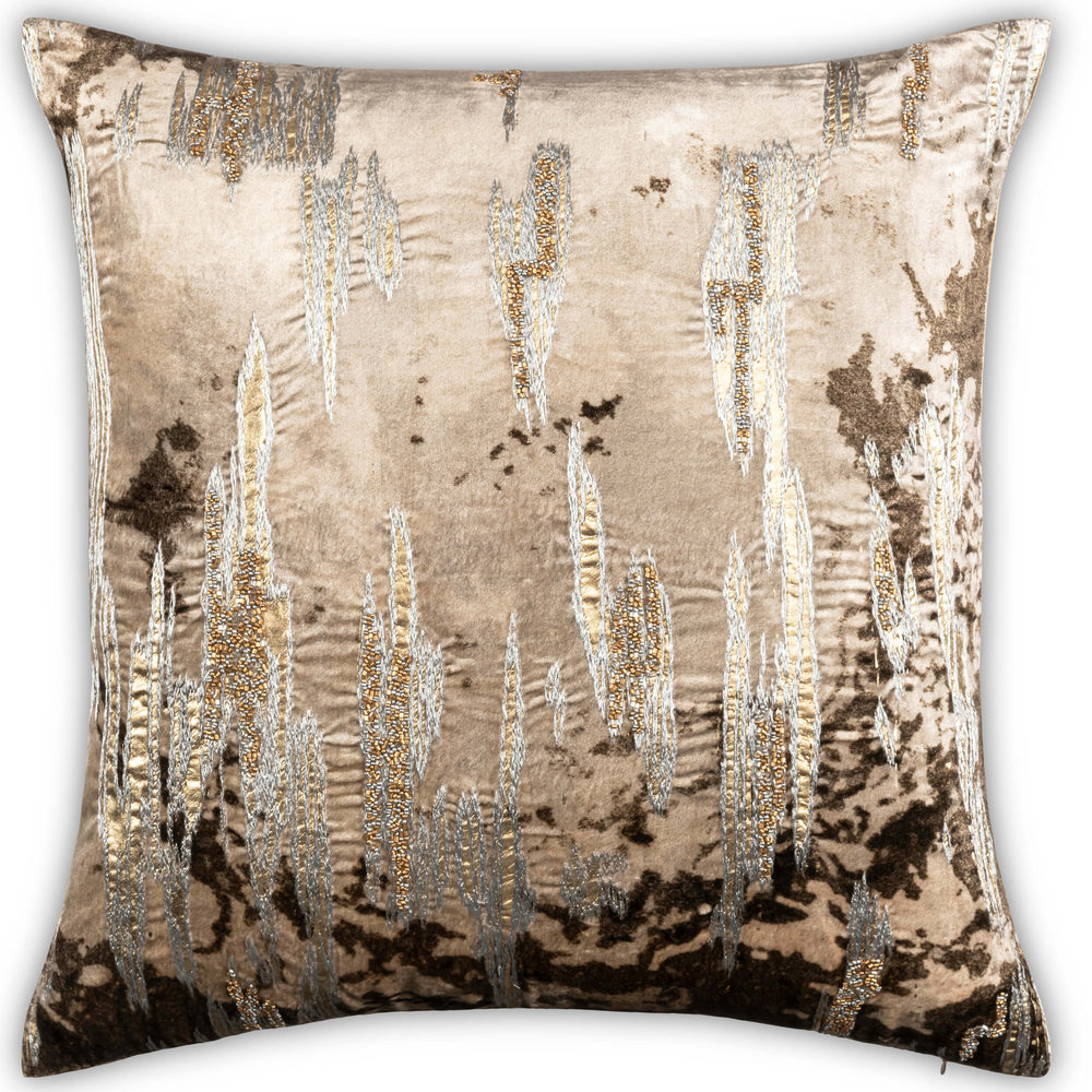 Aida Ombre Metallic Pillow, Ivory/Stone