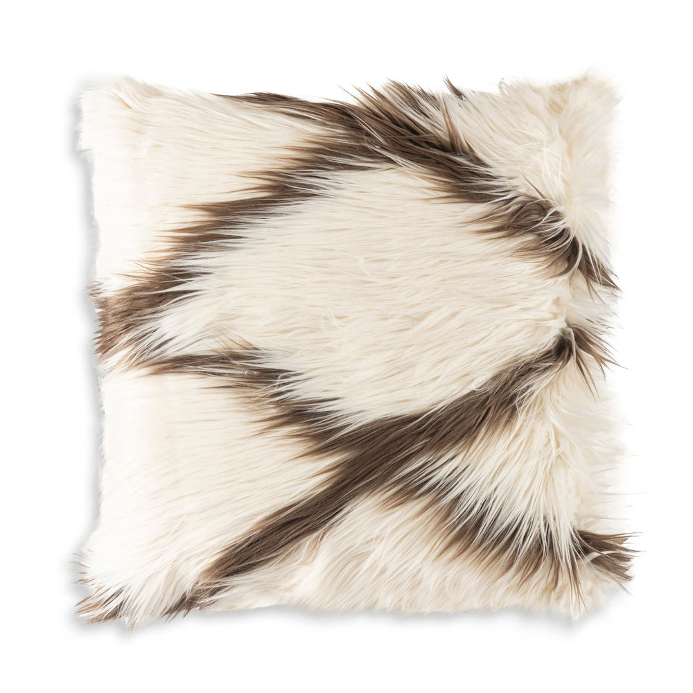 Alaska Fur Pillow, Ivory/Brown-Accessories-High Fashion Home