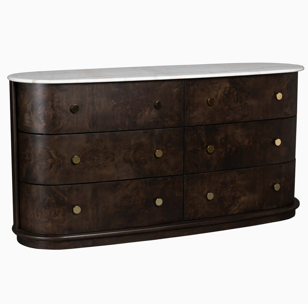 Greer 6 Drawer Dresser, Chocolate Burl
