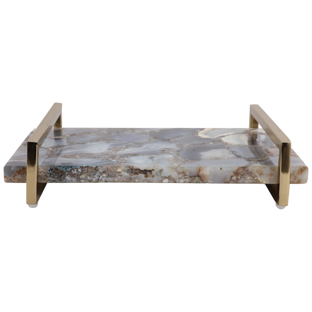 Agate Tray W/ Gold Handles, Blue-Accessories-High Fashion Home