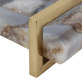 Agate Tray W/ Gold Handles, Blue-Accessories-High Fashion Home