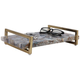Agate Tray W/ Gold Handles, Blue-Accessories-High Fashion Home