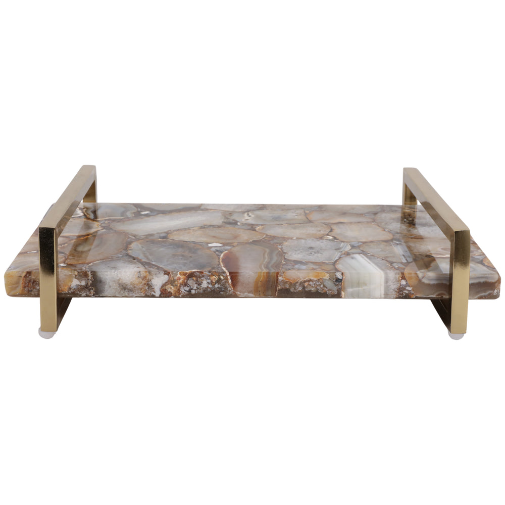 Agate Tray W/ Gold Handles, Brown-Accessories-High Fashion Home