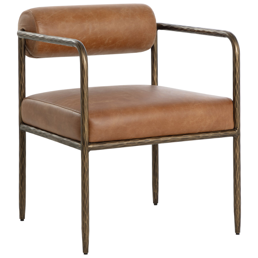 Ajani Leather Dining Arm Chair, Tan-Furniture - Dining-High Fashion Home