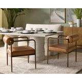 Ajani Leather Dining Arm Chair, Tan-Furniture - Dining-High Fashion Home