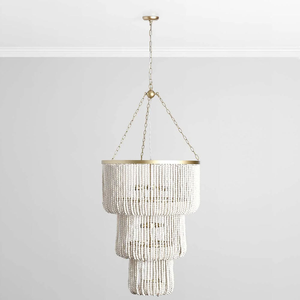 Amanda Round Beaded Chandelier, White-Lighting-High Fashion Home