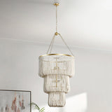 Amanda Round Beaded Chandelier, White-Lighting-High Fashion Home