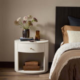 Amelia 1 Drawer Oval Nightstand, Ivory Painted Linen by Four Hands-Furniture - Bedroom-High Fashion Home