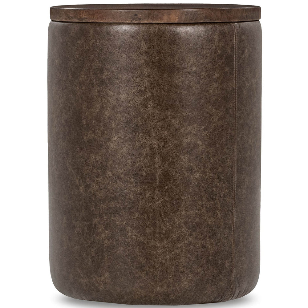Andra Leather Round Accent Table, Cocoa Brown-Furniture - Accent Tables-High Fashion Home