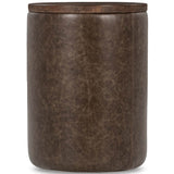 Andra Leather Round Accent Table, Cocoa Brown-Furniture - Accent Tables-High Fashion Home
