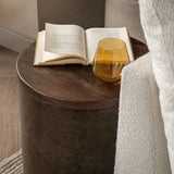 Andra Leather Round Accent Table, Cocoa Brown-Furniture - Accent Tables-High Fashion Home