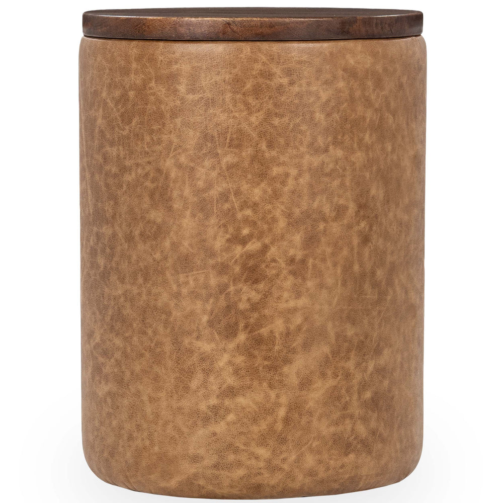 Andra Leather Round Accent Table, Sedona Brown-Furniture - Accent Tables-High Fashion Home