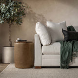 Andra Leather Round Accent Table, Tan-Furniture - Accent Tables-High Fashion Home
