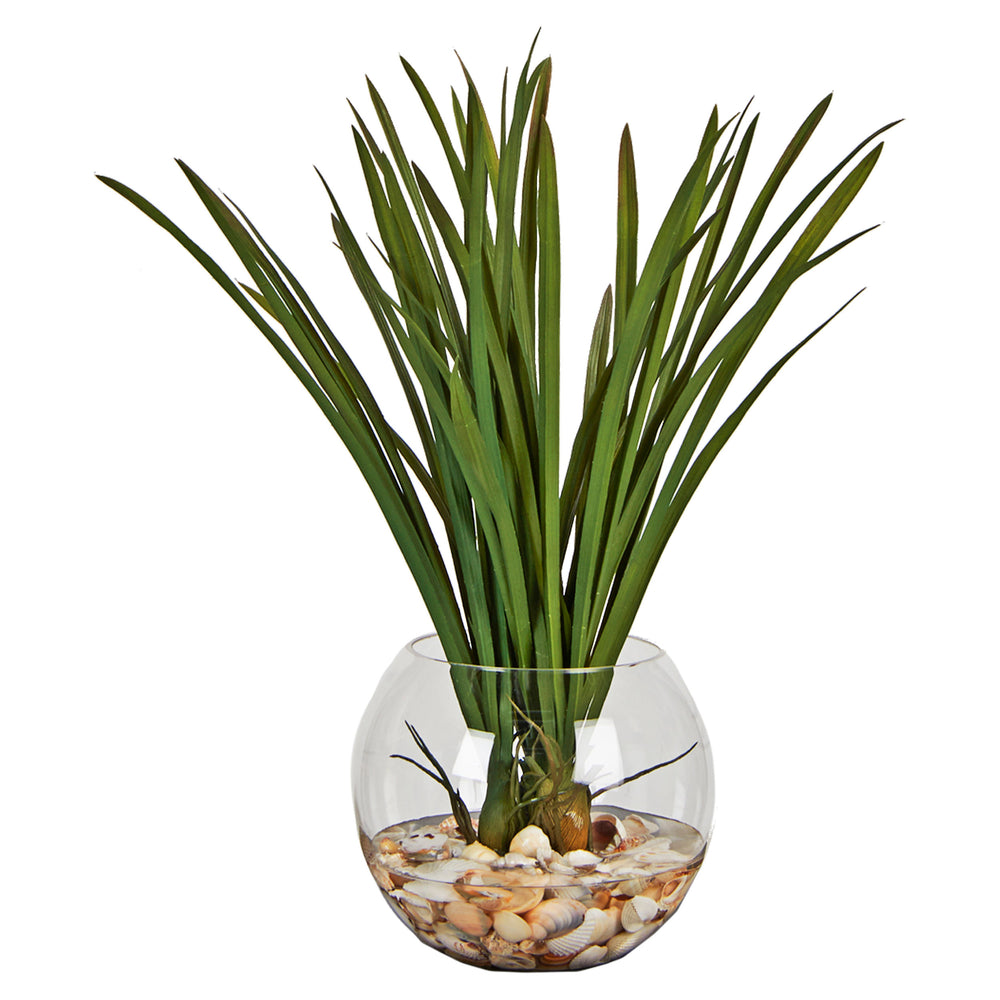 Areca Grass in Large Bubble Bowl, Clear-Accessories-High Fashion Home