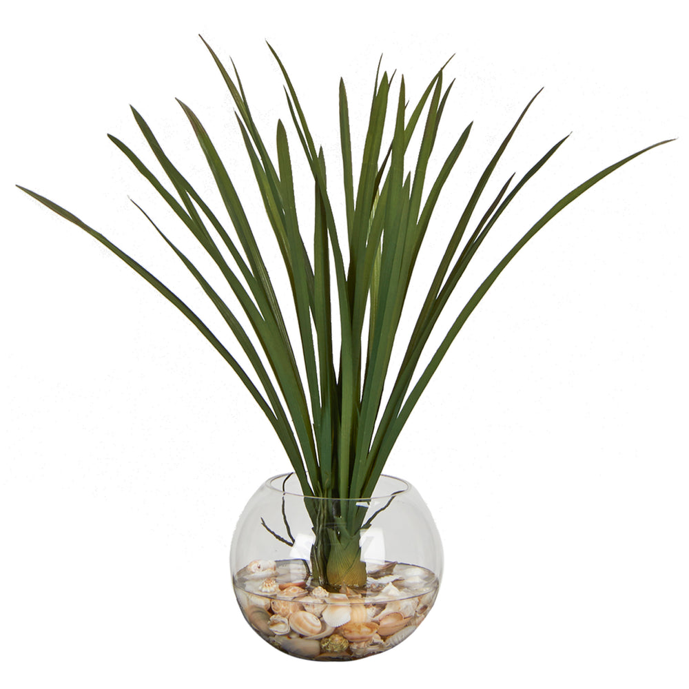 Areca Grass in Small Bubble Bowl, Clear-Accessories-High Fashion Home