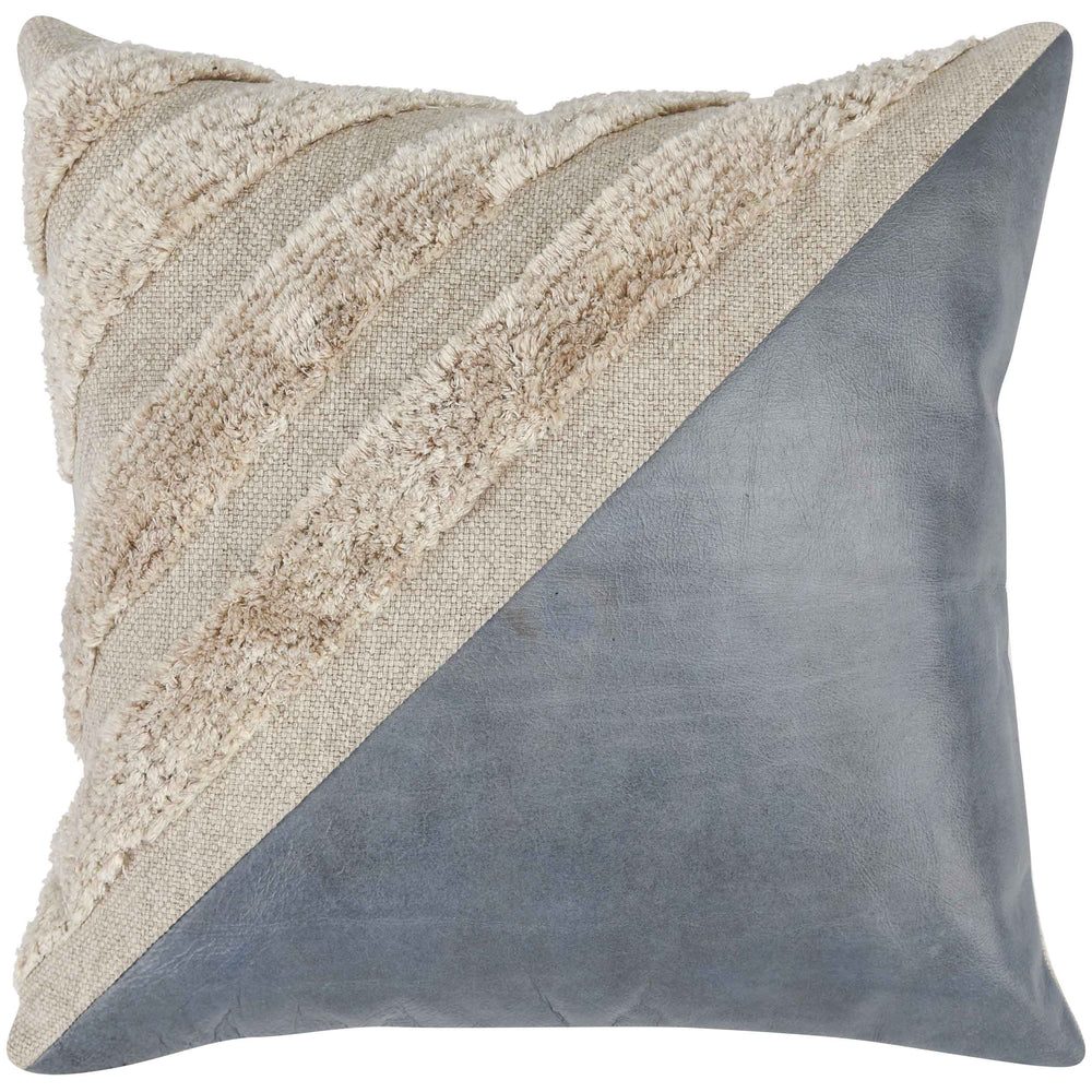 Arona Leather Pillow, Sea Fog Blue/Ivory