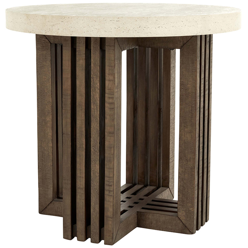 Aspen Round End Table, Antique White/Distressed Brown