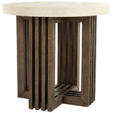 Aspen Round End Table, Antique White/Distressed Brown