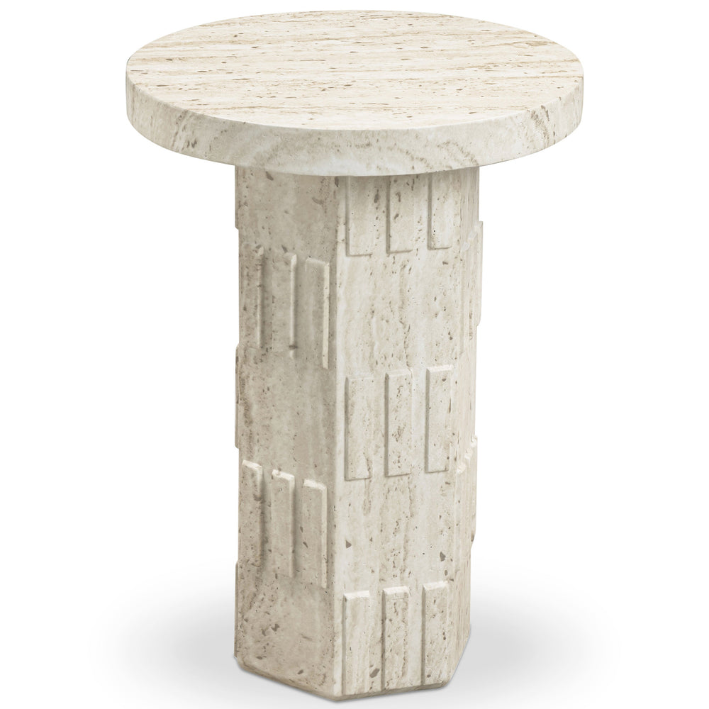 Asta Side Table, Travertine-Furniture - Accent Tables-High Fashion Home