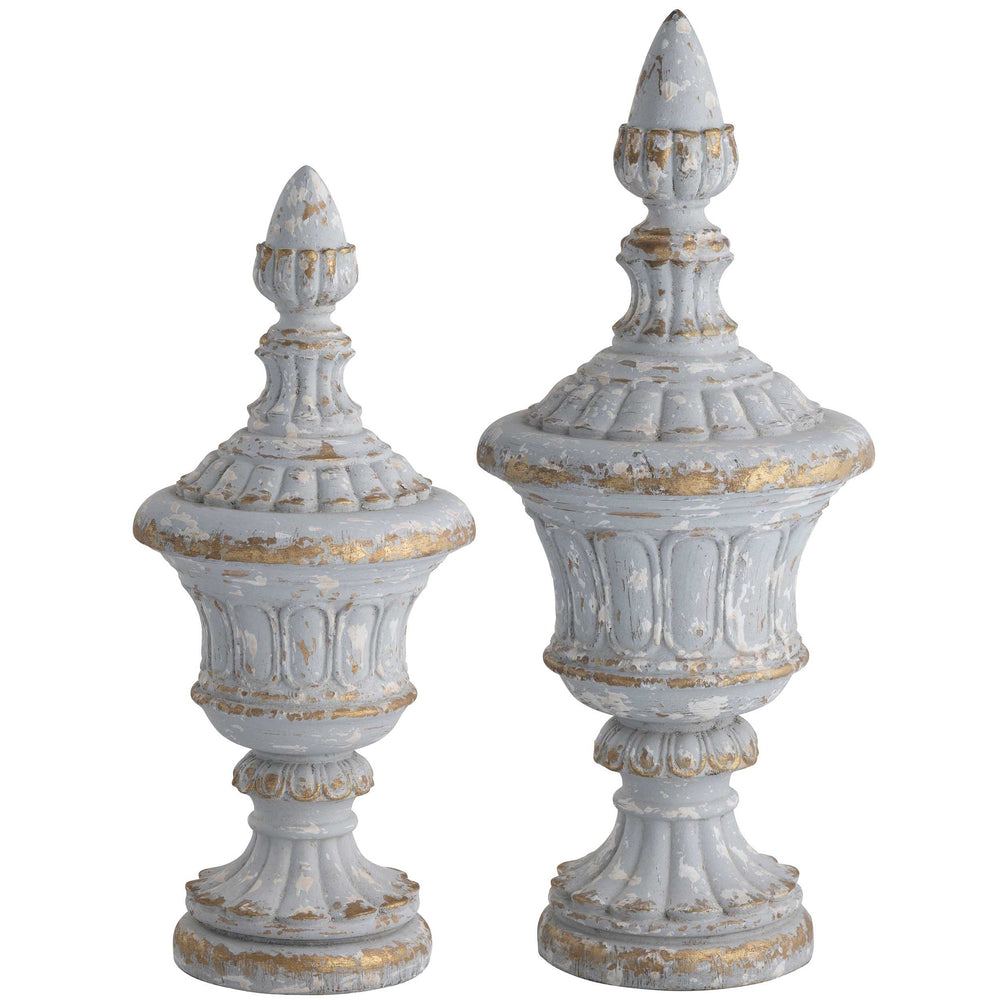 Avignon Old World Carved Finial, Distressed Grey, Set of 2-Accessories-High Fashion Home