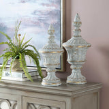 Avignon Old World Carved Finial, Distressed Grey, Set of 2-Accessories-High Fashion Home