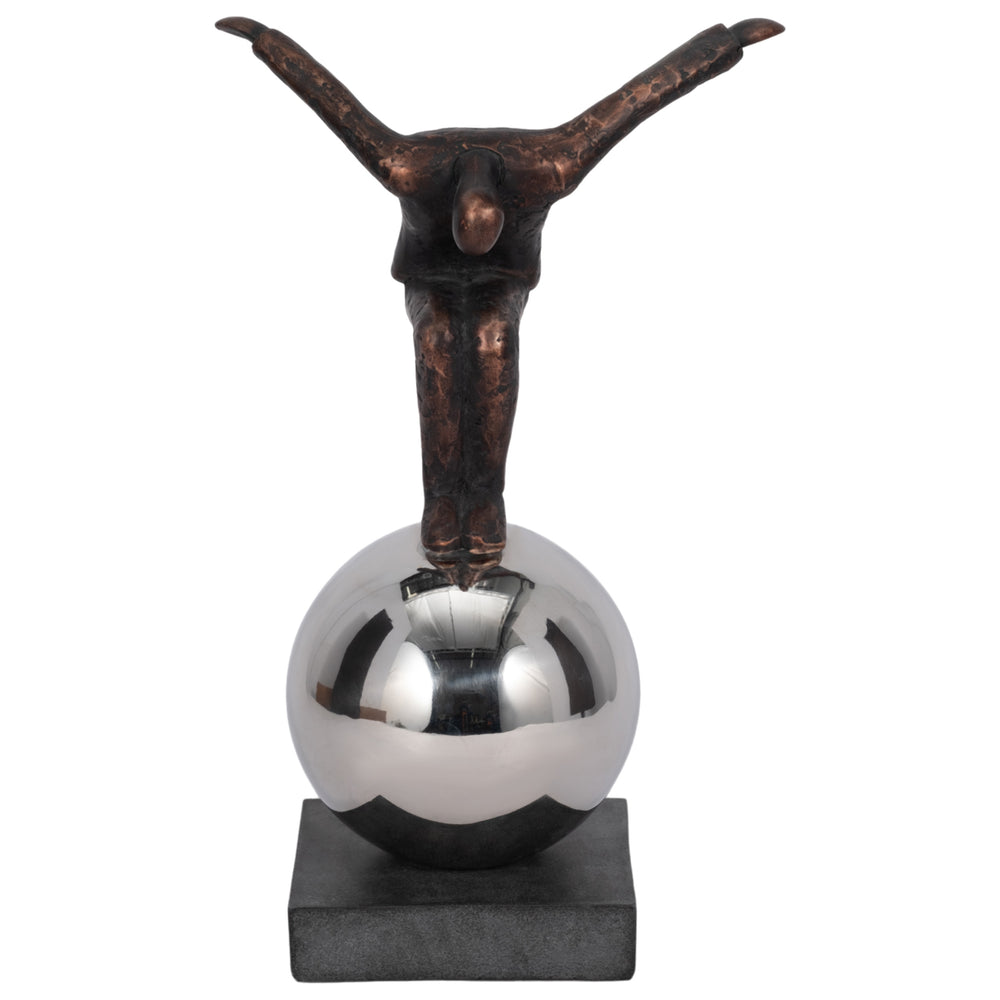 Balancing Man on Sphere, Bronze-Accessories-High Fashion Home