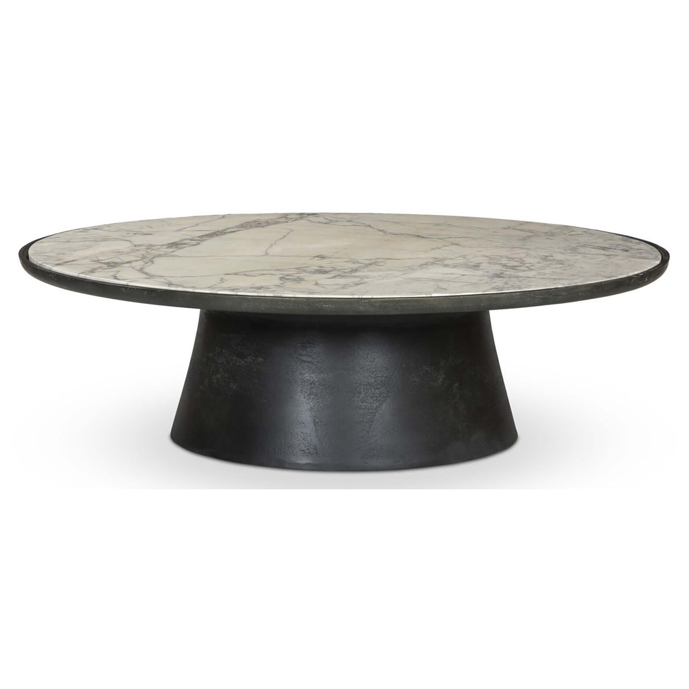 Balboa Outdoor Coffee Table, Veined White Marble-Furniture - Accent Tables-High Fashion Home
