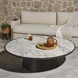 Balboa Outdoor Coffee Table, Veined White Marble-Furniture - Accent Tables-High Fashion Home