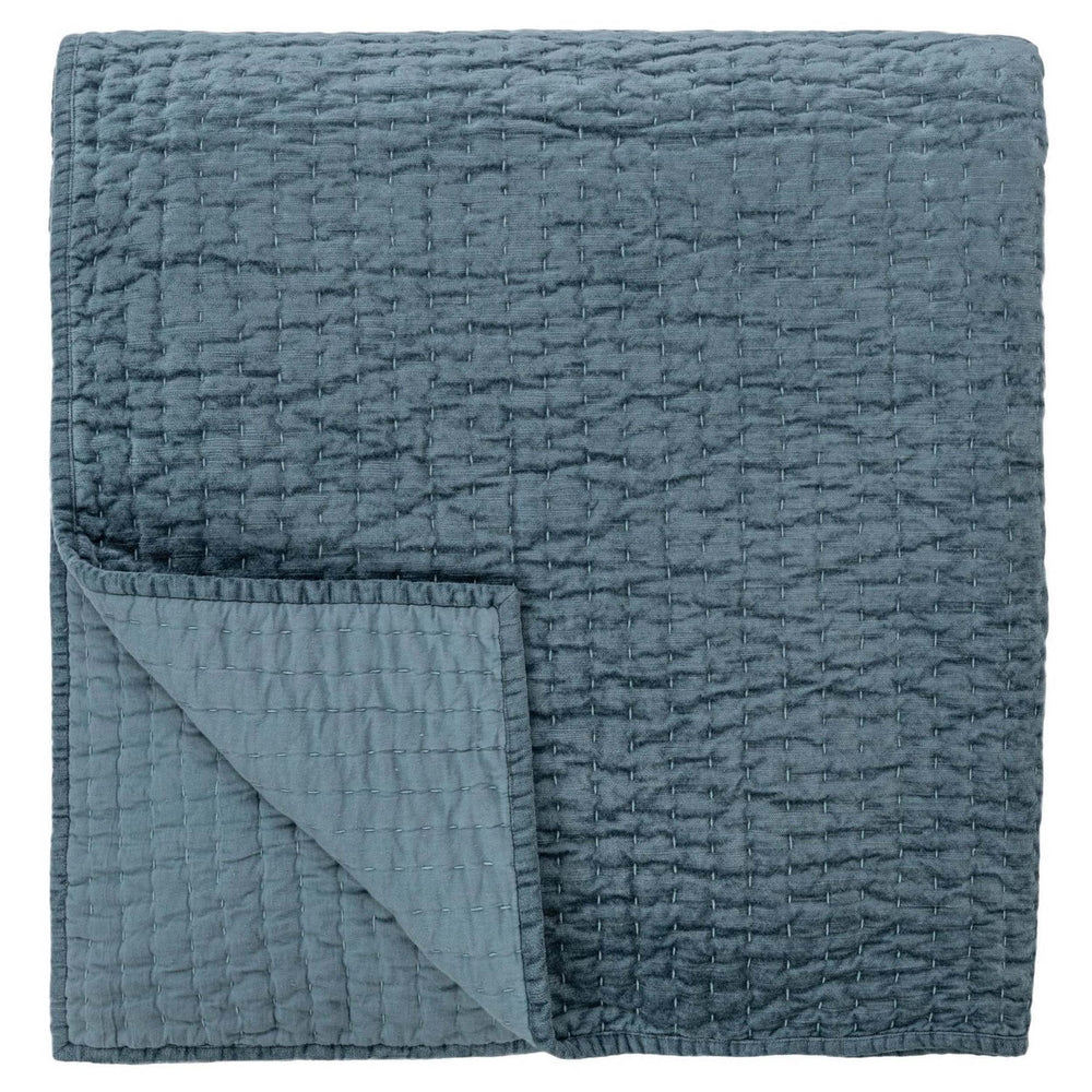 Bari Velvet Quilt, Stone Blue