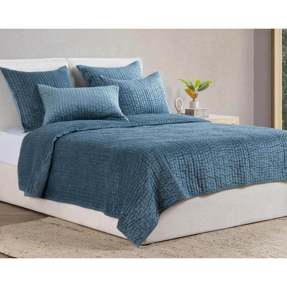 Bari Velvet Quilt, Stone Blue-Accessories-High Fashion Home