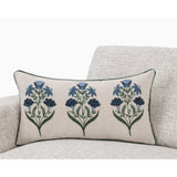 Belcourt Floral Lumbar Pillow, Natural/Blue-Accessories-High Fashion Home