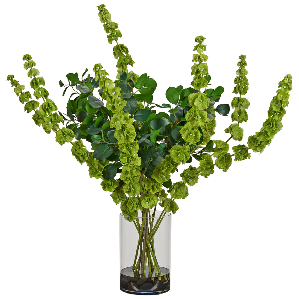 Bells of Ireland and Oriental Ficus in Large Rowan Vase, Clear-Accessories-High Fashion Home