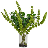 Bells of Ireland and Oriental Ficus in Large Rowan Vase, Clear-Accessories-High Fashion Home