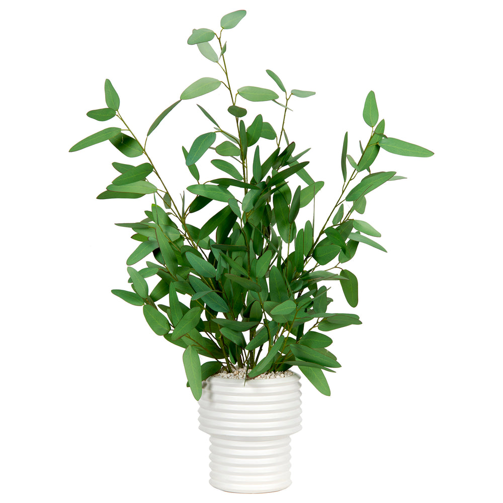 Blue Eucalyptus in Armonica Planter, White-Accessories-High Fashion Home