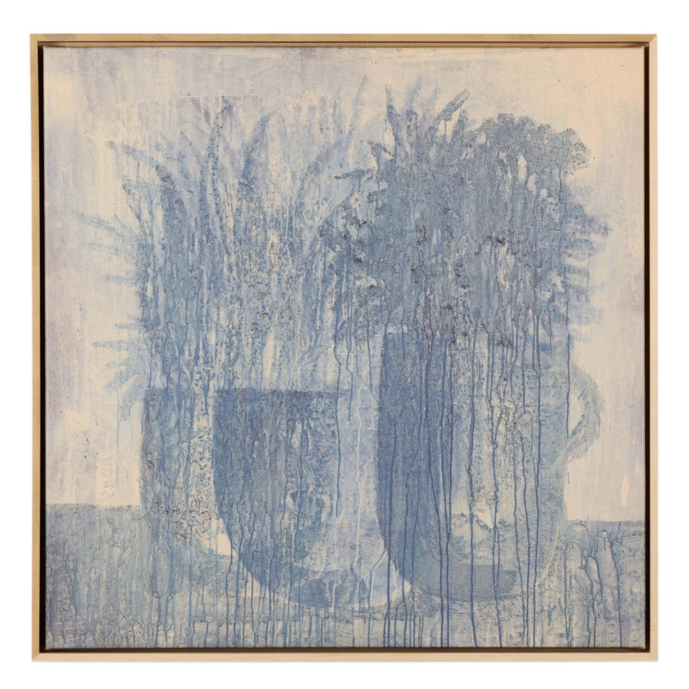 Blue Flowers No. 1 by Benjamin Galvan, Natural Maple Floater by Four Hands-Accessories Artwork-High Fashion Home