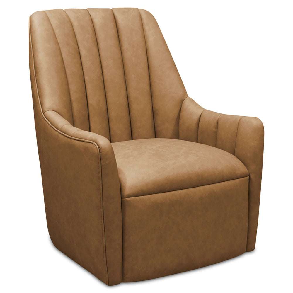 Bowie Leather Swivel Chair, Tan-Furniture - Chairs-High Fashion Home