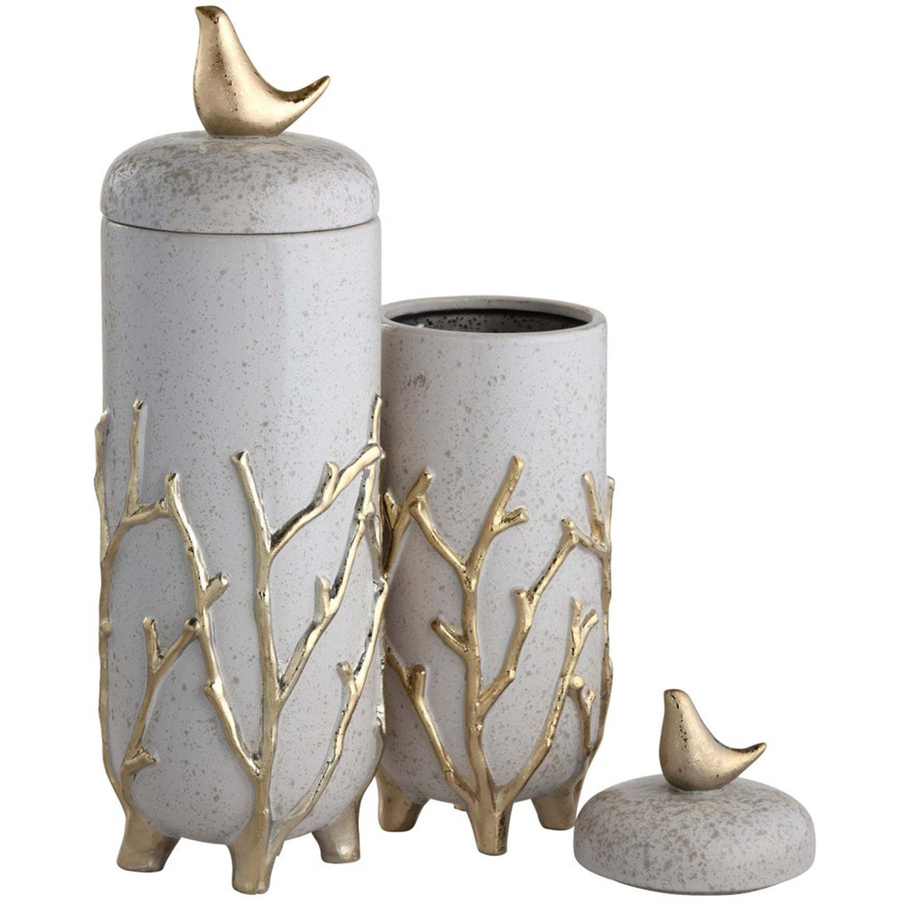 Branches Urn w/Lids, White, Set of 2-Accessories-High Fashion Home