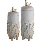 Branches Urn w/Lids, White, Set of 2-Accessories-High Fashion Home