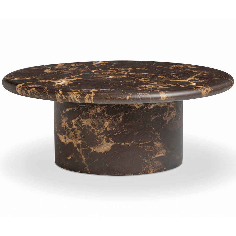 Byron Round Faux Marble Coffee Table, Dark Brown